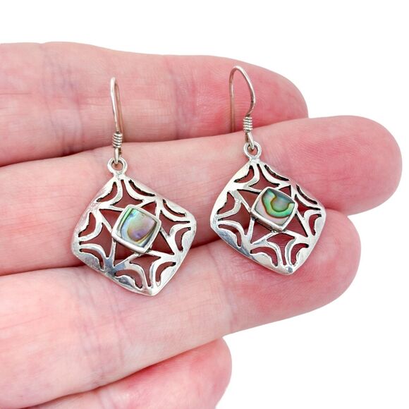 Vintage Sterling Silver 925 Abalone Inlay Dangle Earrings - Picture 1 of 6